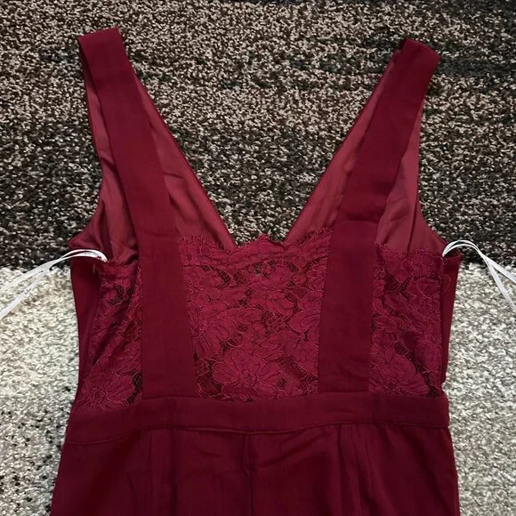 LULUS (XL) Burgundy Kiska Jumpsuit Dressy Red Lace V-Neck Surplice Sleeveless - Picture 10 of 16